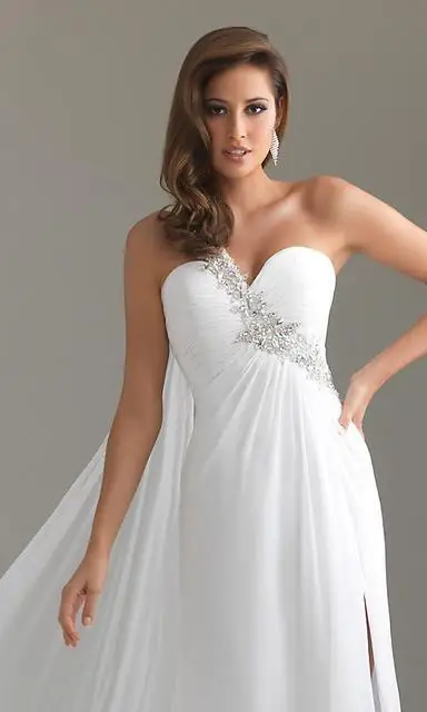 Белый Новое vestido de festa популярное длинное шифоновое платье на одно плечо с пайетками бальное платье Выпускное вечерние платье подружки невесты с бисером - Цвет: Белый