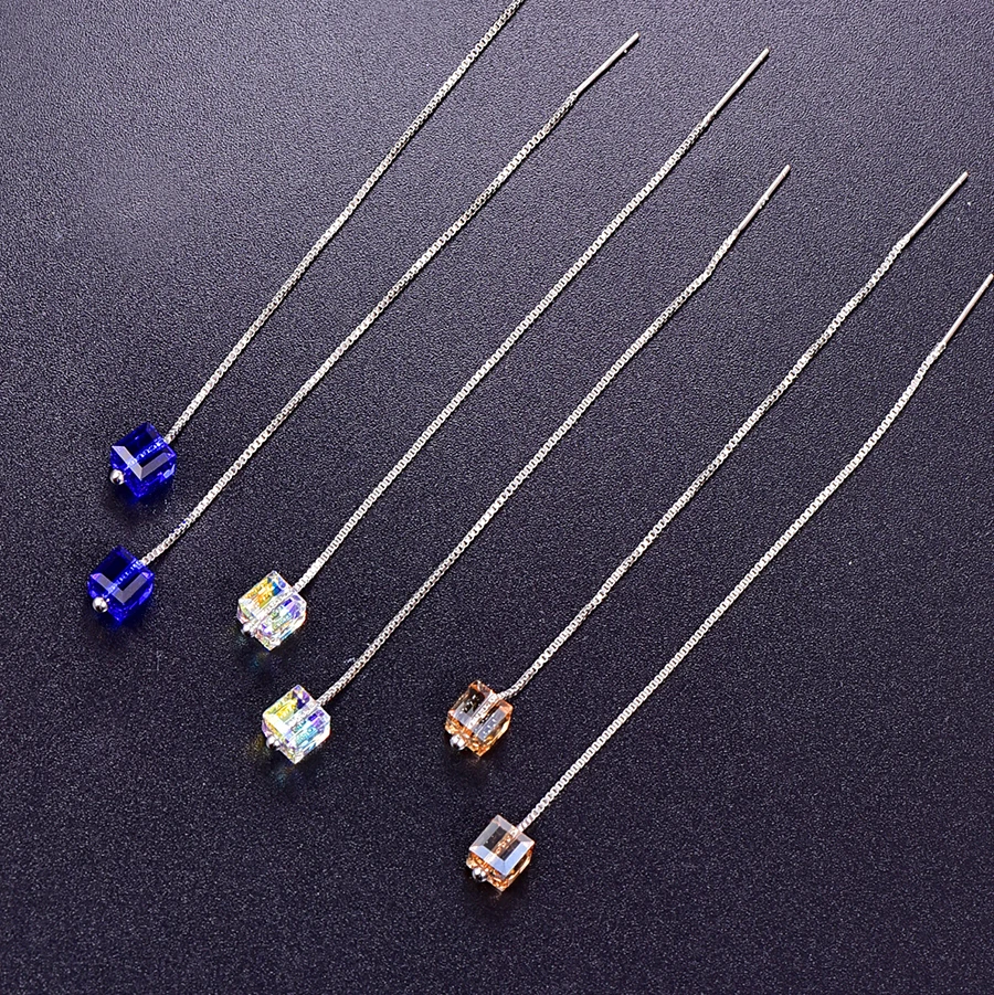 Кристаллы от Swarovski Квадратные бусины Висячие серьги для женщин модная Серебряная цепочка украшения для пирсинга комплет ювелирного украшения moonrocy подарок