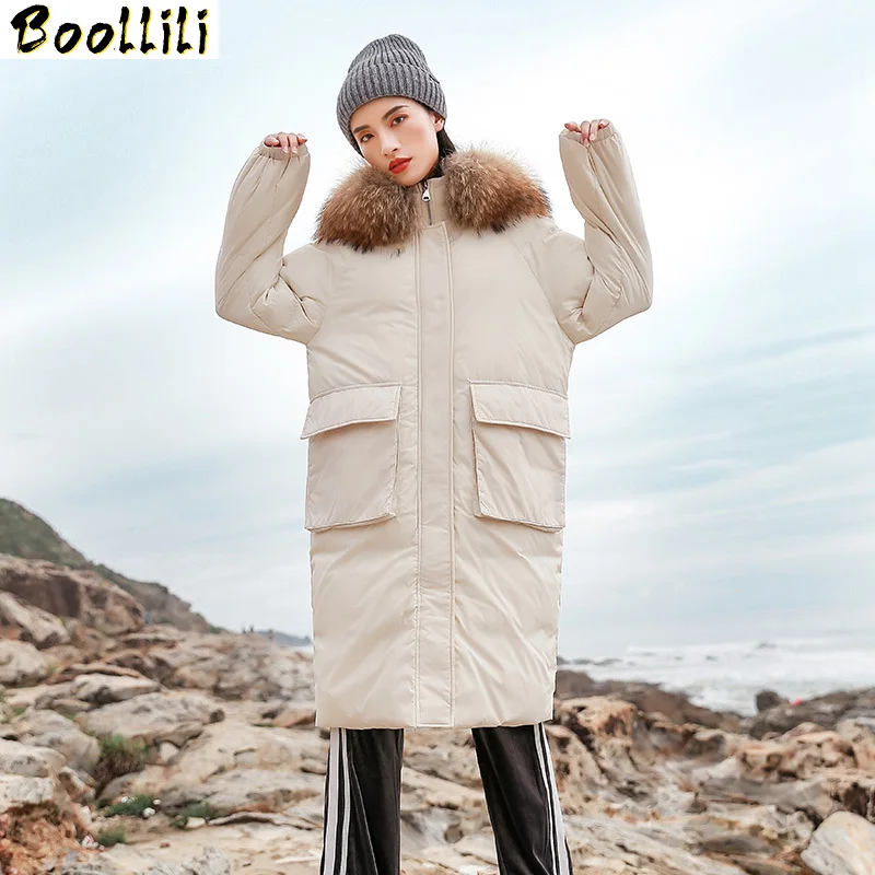 

Boollili Down Jacket Woman Hooded Long Coats Winter Coat Women Clothes 2020 Raccoon Fur Collar Korean Parka Chaqueta Mujer