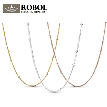 

PDB XL 06 RLLEN 100% 925 Sterling Silver 2019 Spring Basic Glitter Beaded Chain Fit Necklace Pendant DIY Chain Clavicle