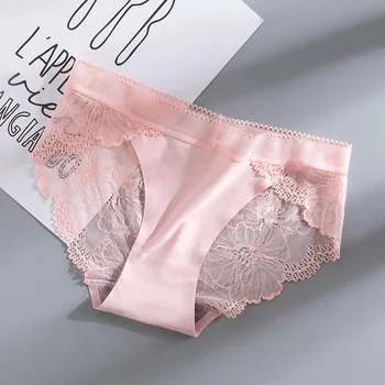 

New ice silk seamless stitching lace side underpants female hollow sexy breathable antibacterial cotton crotch underwear MX 8088