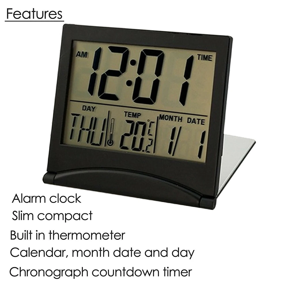 New Foldable LCD Digital Alarm Clock Desk Table Weather Station Desk  Temperature Travel Ectronic Mini Clock Living Room Decor