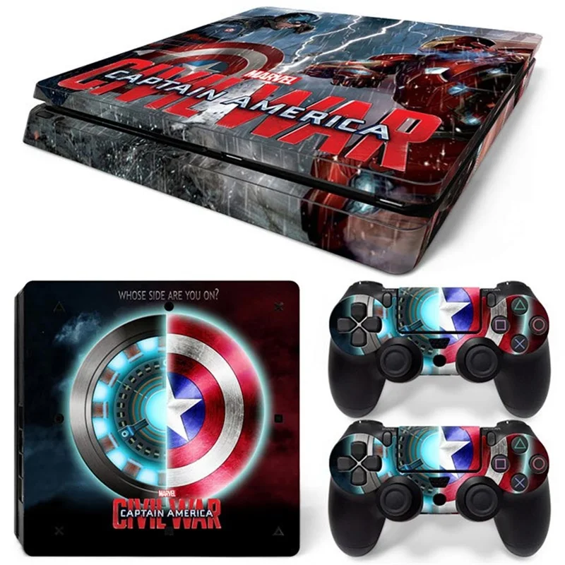 Marvel Iron Man Captain America Vinyl Skin Sticker for PS4 Slim Console and 2 Controllers Decal Cover Game Accessories 