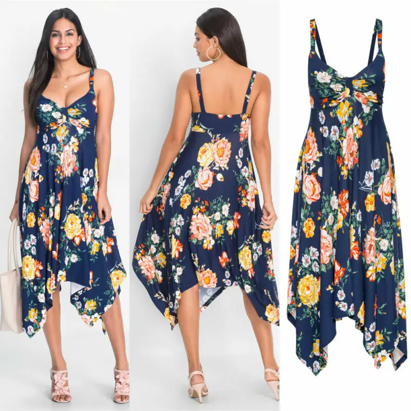 Women's Sling Floral Long Summer Dress arrival Boho V-neck Sleeveless Evening Beach Party Maxi Dress Casual Summer Dress Vestito