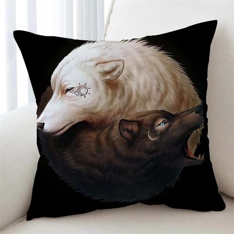 Yin Yang Wolves Инь и Ян волки от JoJoesArt Чехлы для подушек волк наволочка животные бросок Чехол Тай Чи декоративная наволочка для дивана кровати - Цвет: Yin Yang Wolves