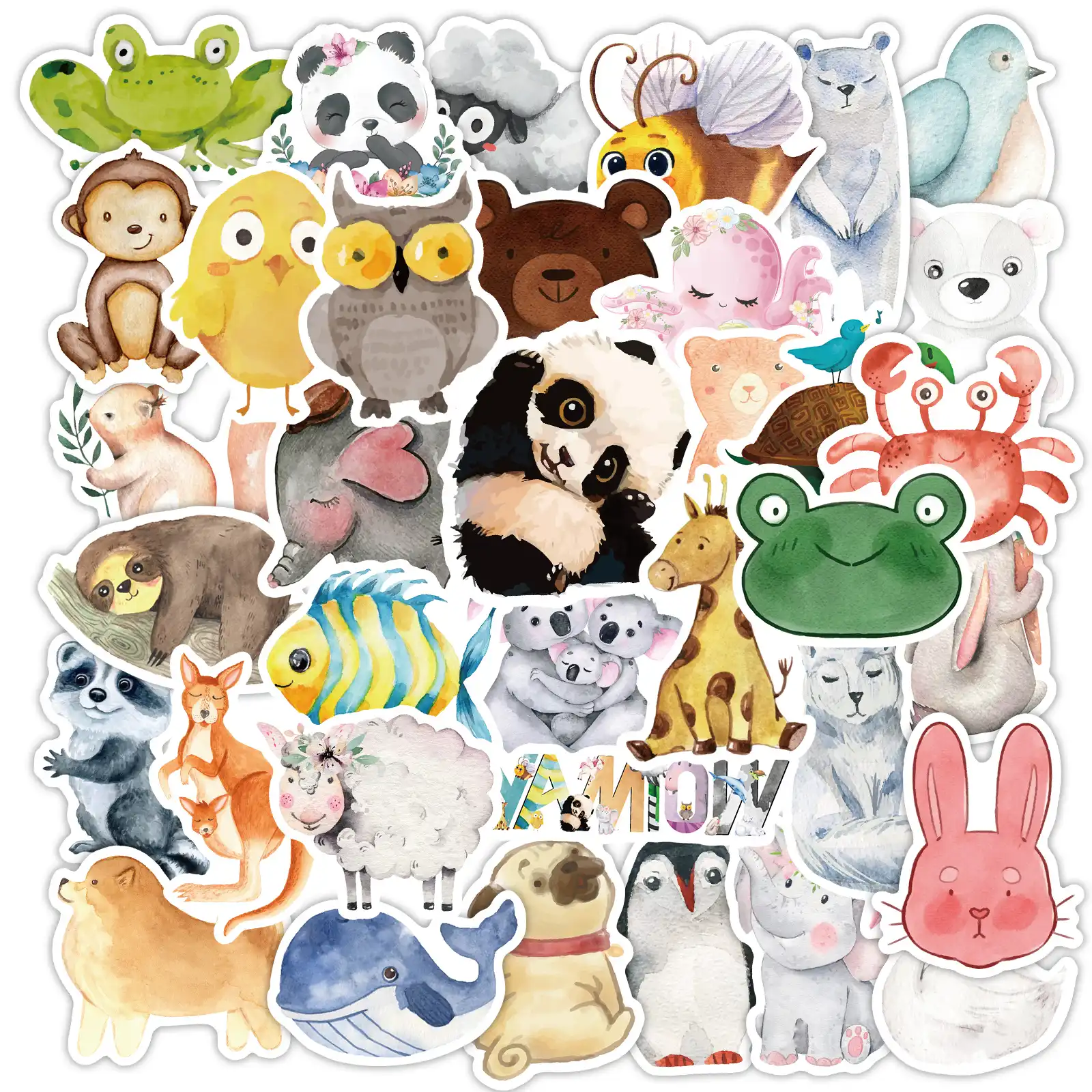 卸売800個かわいい動物ステッカー水彩動物猫犬豚ノートパソコン子供スクラップブッキングギター自転車おもちゃ ステッカー Aliexpress