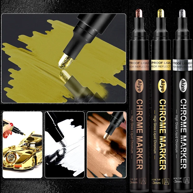 Gold Silver Copper Metallic Liquid Chrome Mirror Marker Pen Waterproof Ink Mirror Reflective Paint Metal Pens DIY Craftwork Pen