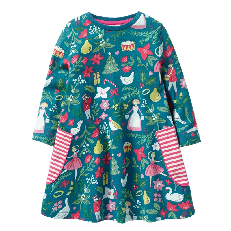 Little maven 2-7лет единорога новорожденных девочек платье мыши дети платье детский с длинным рукавом карман платье одежда Vestido Infantil - Цвет: 1110  same picture