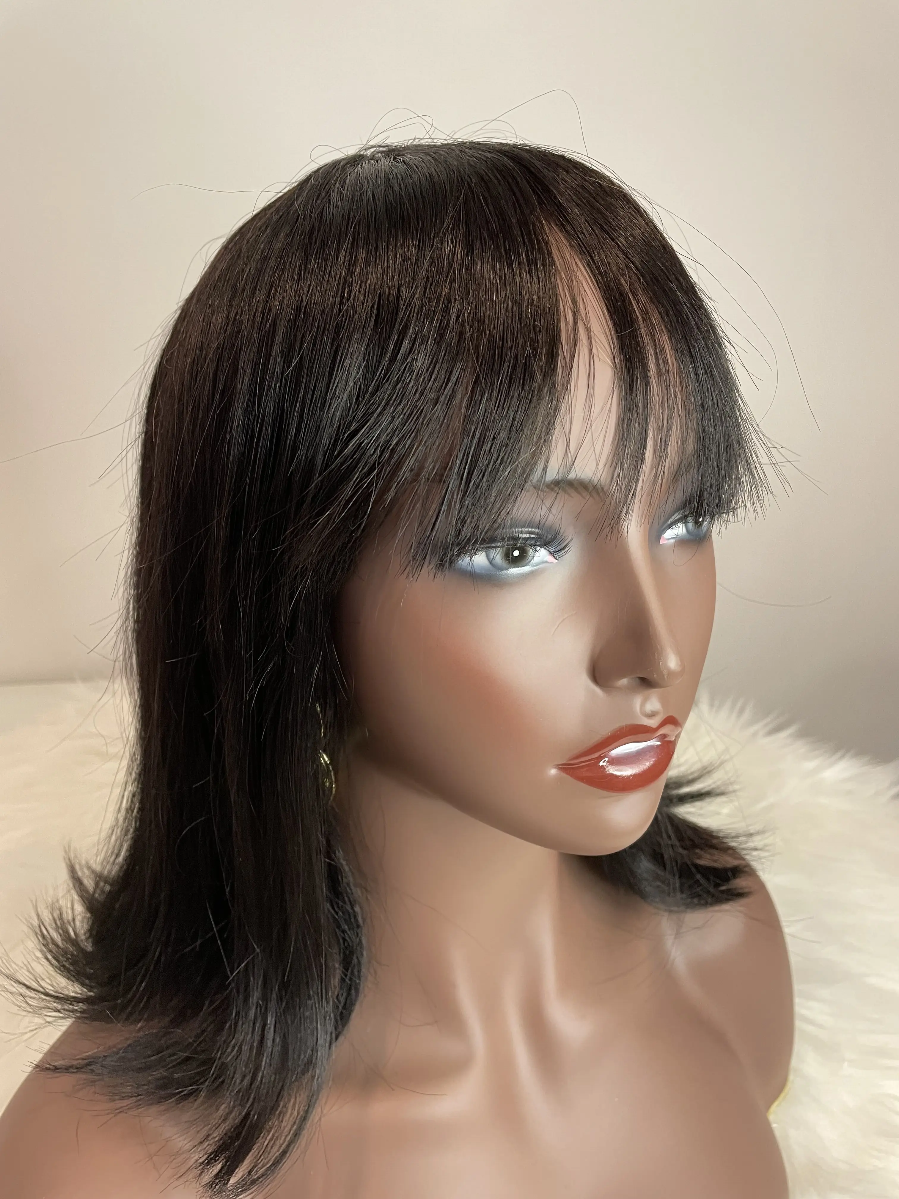 Straight Bob Hair Wigs With Bang No Lace Full Machine Made Brazilian Remy BoBo For Woman | Шиньоны и парики