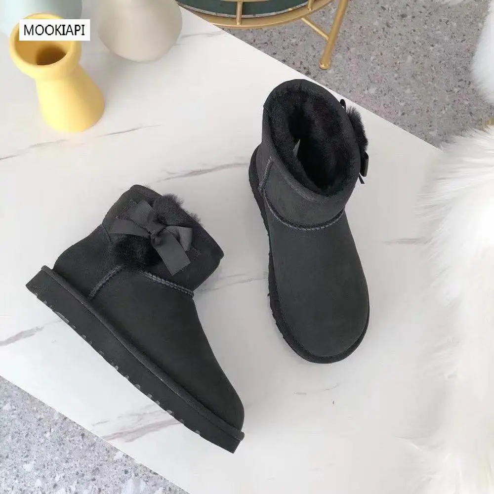 Australia's latest women's snow boots with wool ball, real sheepskin, natural wool, free delivery of high-quality shoes - Color: same picture
