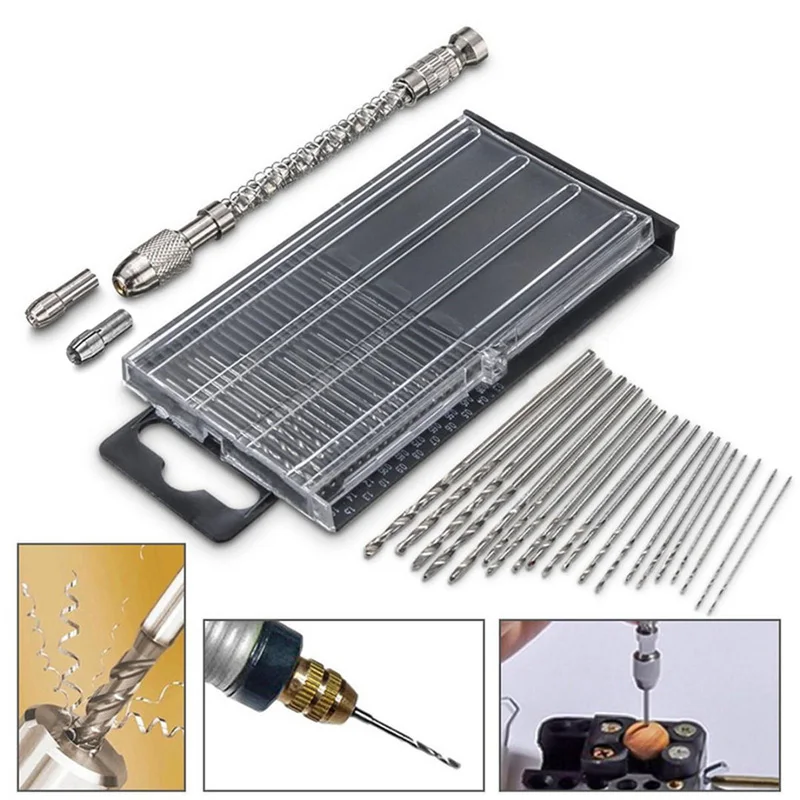 1Set Silver Mini Micro Twist Drill Hss Bits With Semi-Automatic Handdrill Suit Micro Hobby Craft Jewelry Wood Hand Drill Tools  mini micro aluminum precision pin vise rotary hand drill with twist drill bits sets for models and hobby pendant jewelry