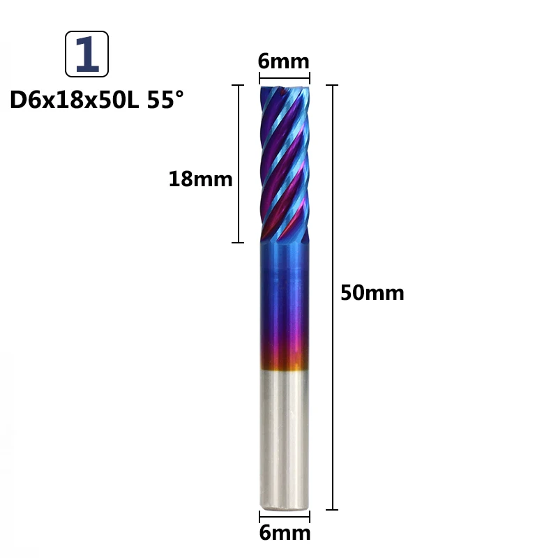 D6X18X50L XCAN 1 шт. 6 Концевая фреза 6/8/10/12 мм нано-покрытие синего цвета фрезерный станок цифрового управления спиральная Фасонная фреза - Длина режущей кромки: D6X18X50L