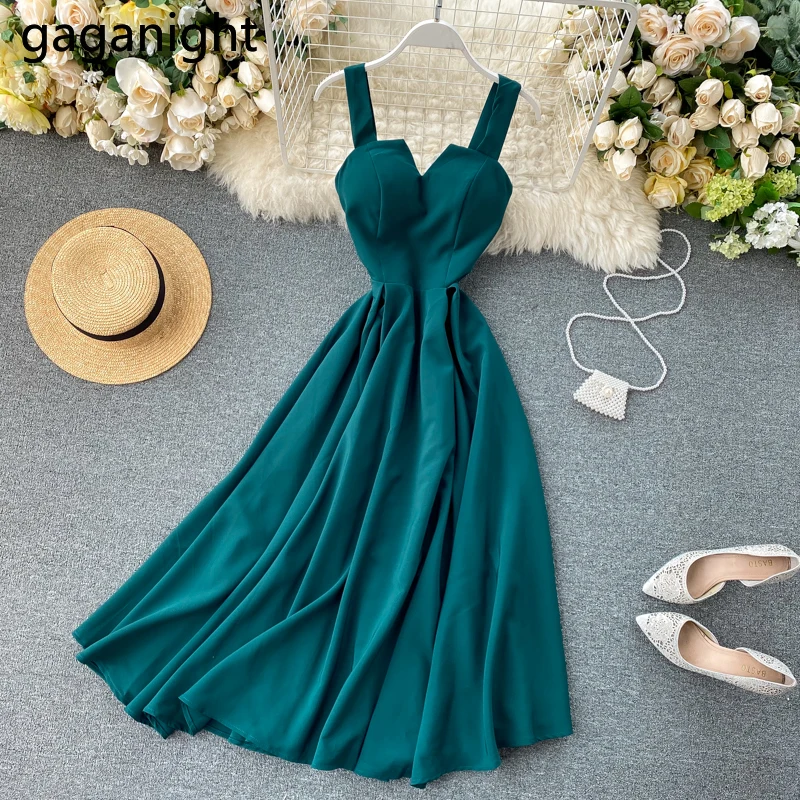 

Gaganight Elegant Women Party Bodycon Dress Sleeveless Backless Solid Fashion Dresses Chic A Line Summer Vestidos Korean Slim