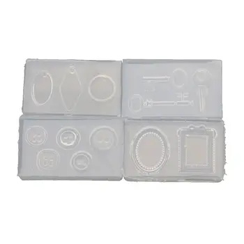 

4Pc Key Pendant Gemstone Button Frame Geometric UV Epoxy Resin Silicone Mold Kit
