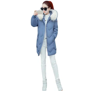 

Winter Jacket Women Blue Black Pink Plus Size Fur Hooded Parkas 2019 New Korean Fashion Warmth Down Cotton Coats Feminina CX1077