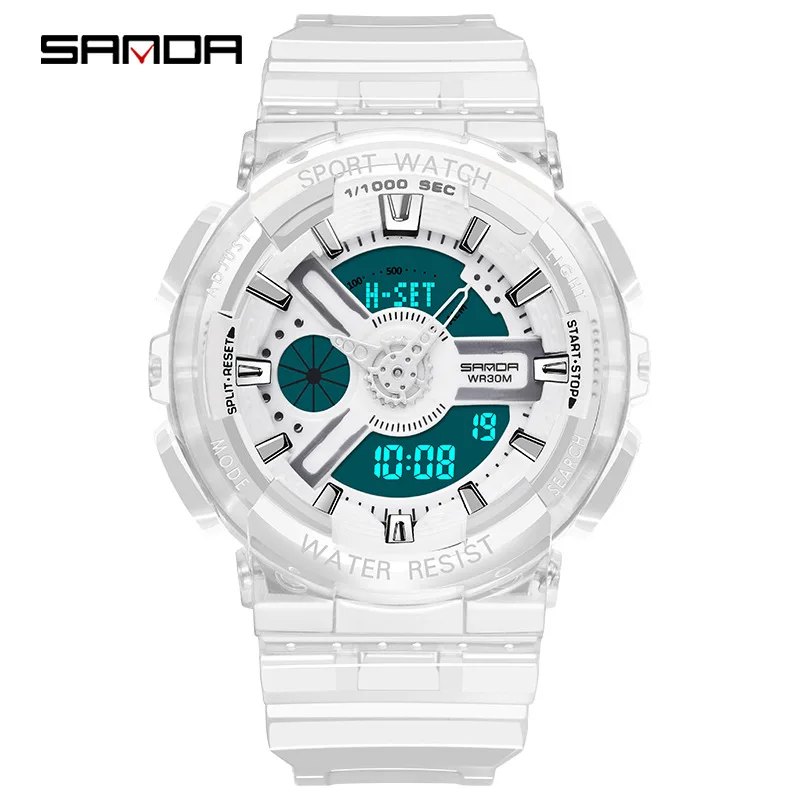 Male white SANDA, Элегантные наручные часы для пары, женские часы, ударостойкие, водонепроницаемые, умные, трендовые часы, relogio, рождественский подарок - Цвет: Male white