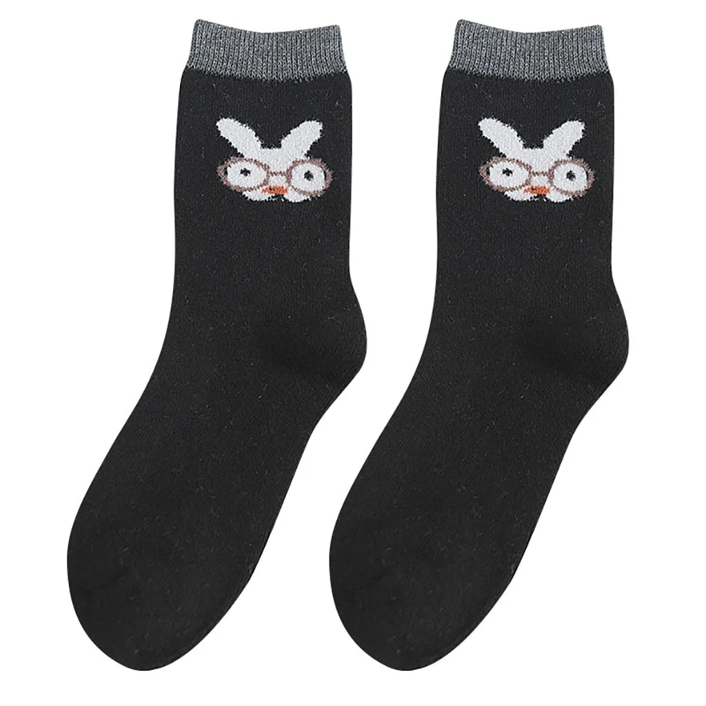 Зимние Утепленные носки для женщин, теплые носки из кроличьей шерсти, милые Мультяшные хлопковые носки, короткие рождественские осенние милые носки, 19 oct15