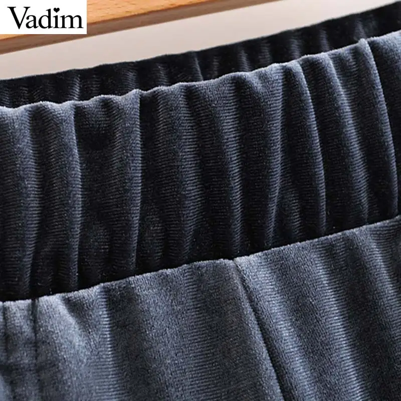 Vadim Женские винтажные бархатные длинные штаны с эластичным поясом и карманами, женские повседневные Ретро длинные брюки KB176