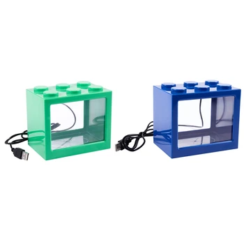

Promotion! 2pcs Mini USB LED Lighting Clear Fish Tank Ornament Aquarium Office Desktop Decor - Green & Blue