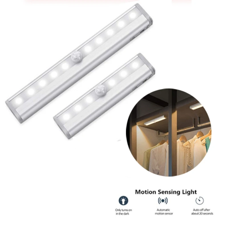 LED Under Cabinet Light PIR Motion Sensor Lamp 10 LEDs 190mm lighting Wardrobe 