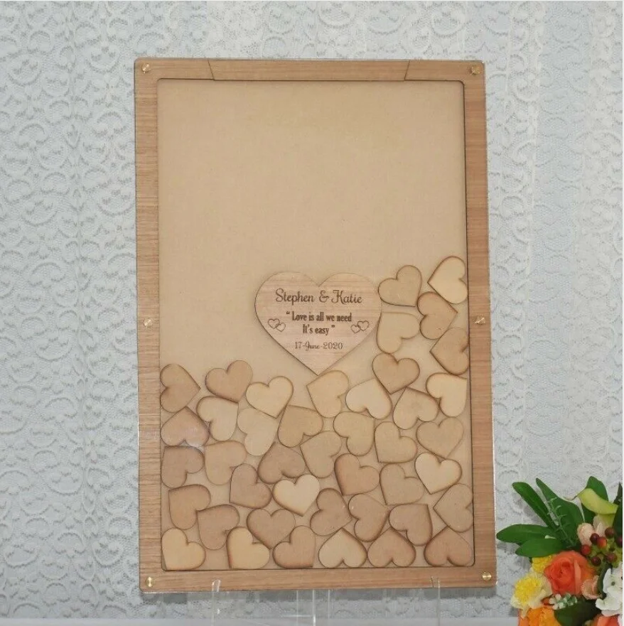 Уникальная свадебная книга с деревянной рамкой на заказ 3D сердцами