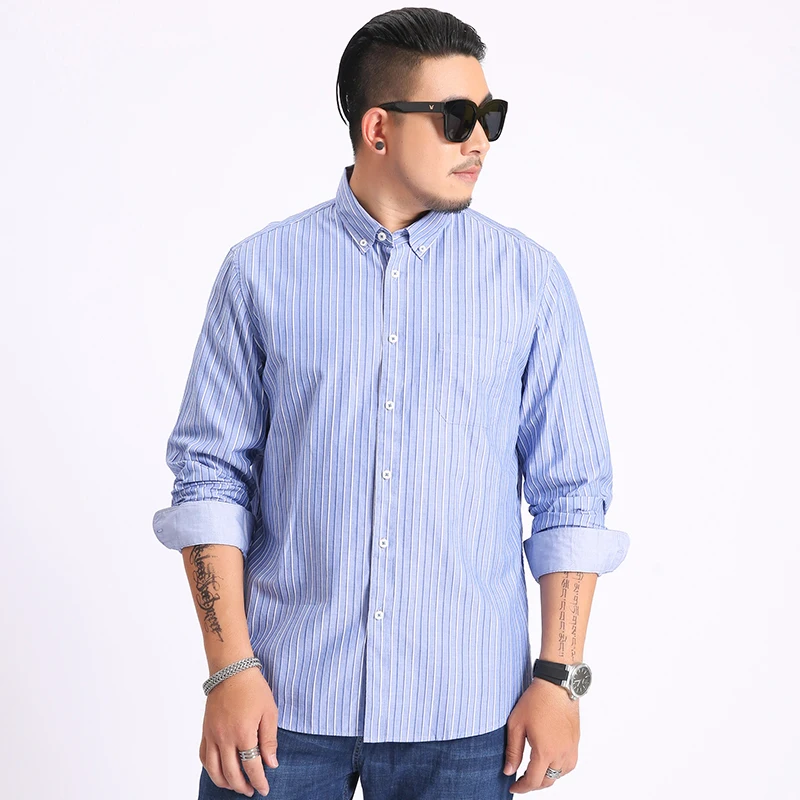 5xl 6xl 7xl 8xl New Cotton Autumn And Winter New Shirt Men's Long-sleeved Wild Large Size Shirts Stripe Fashion Business