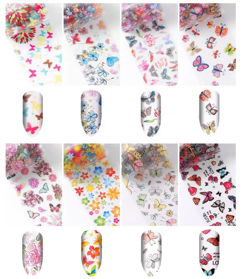 10pcs Nail Starry Star Foil Polish Stickers Mix Rose Flower Transfer Nails Decal Sliders Nail Art Decoration Manicure Designs