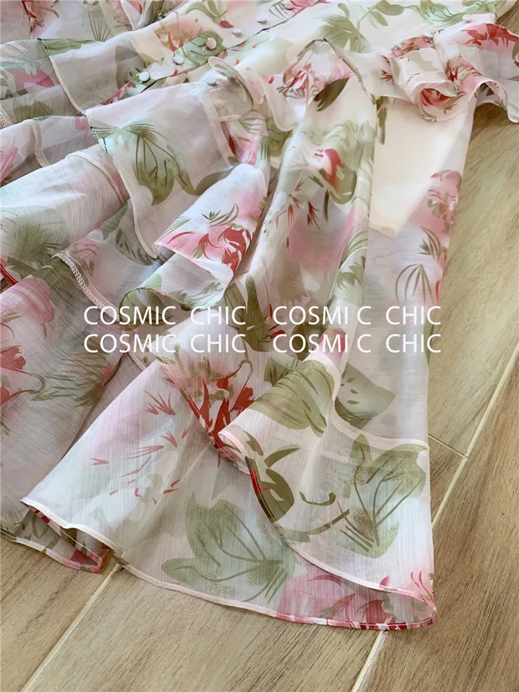 Cosmicchic подиумное винтажное платье макси с цветочным принтом, Необычные Вечерние платья с длинным рукавом-фонариком, элегантное женское платье с поясом