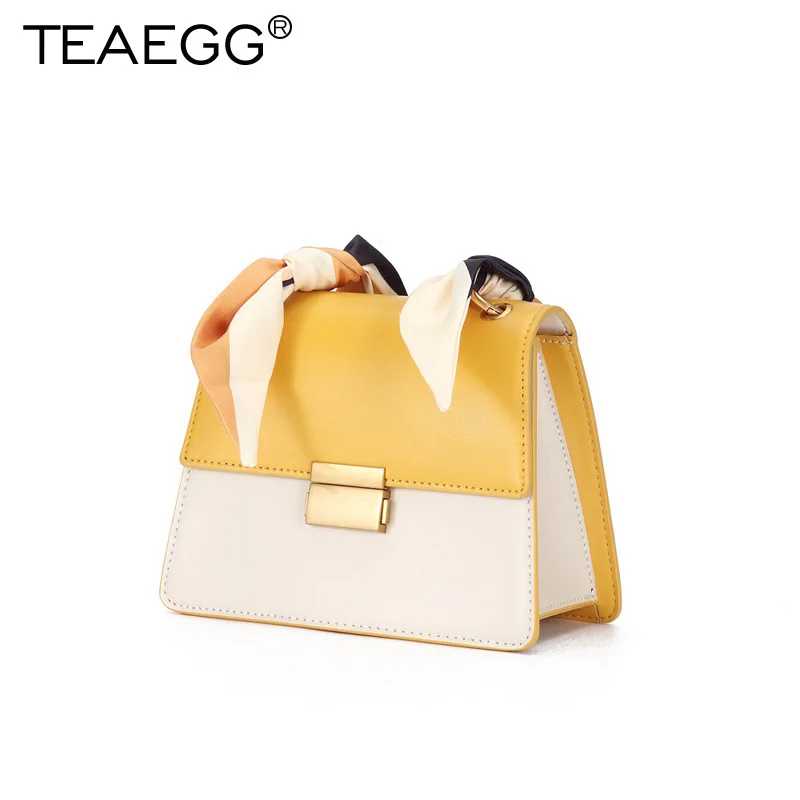 

TEAEGG 2019 Women Designer Patchwork Flap Shoulder Bag Female Basis Silk Ladies Genuine Leather Crossbody Messenger Bag