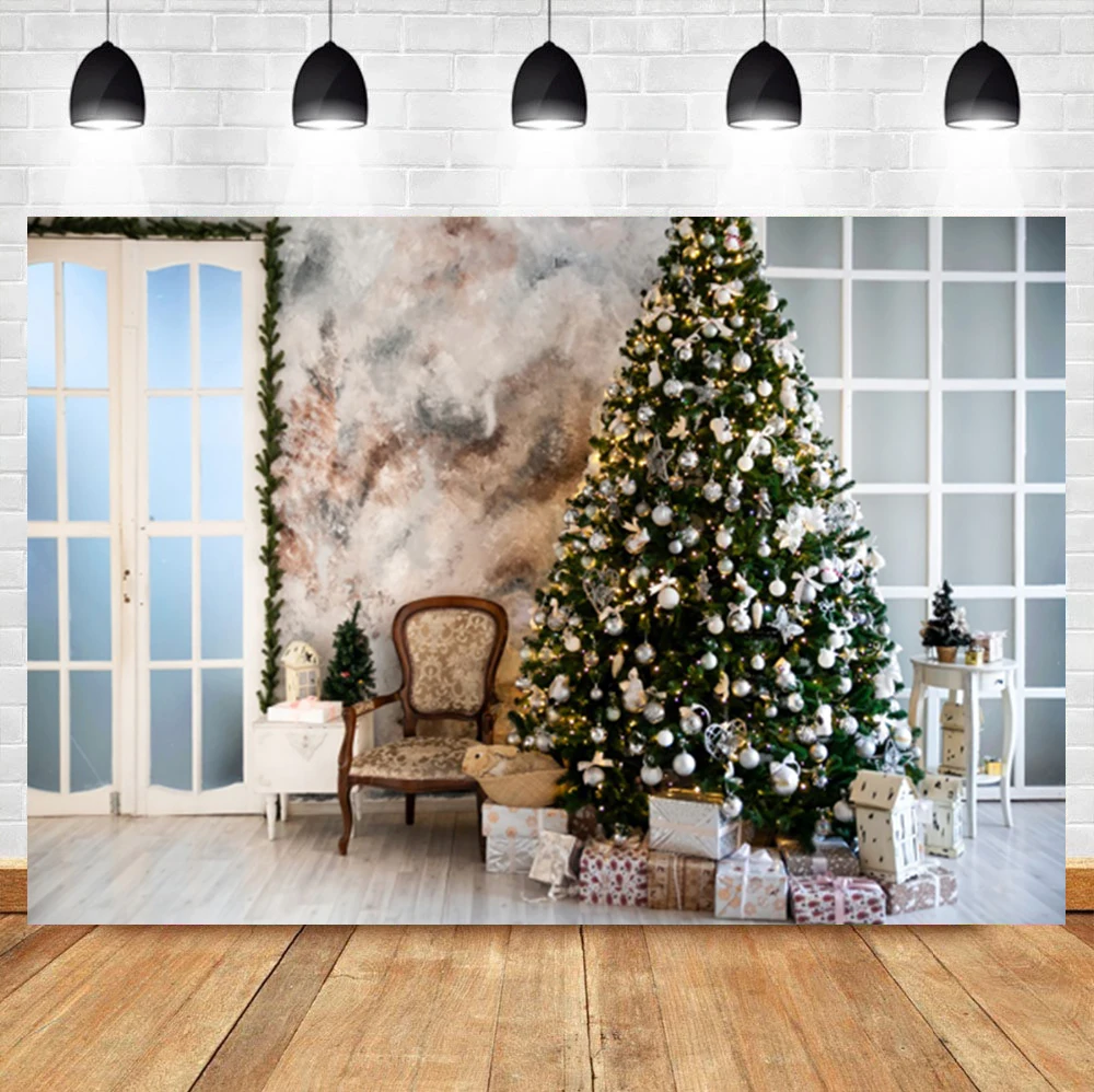

Laeacco Winter Interior Christmas Tree Background Abstract Tapestry Gift Baby Birthday Portrait Photographic Photo Backdrop