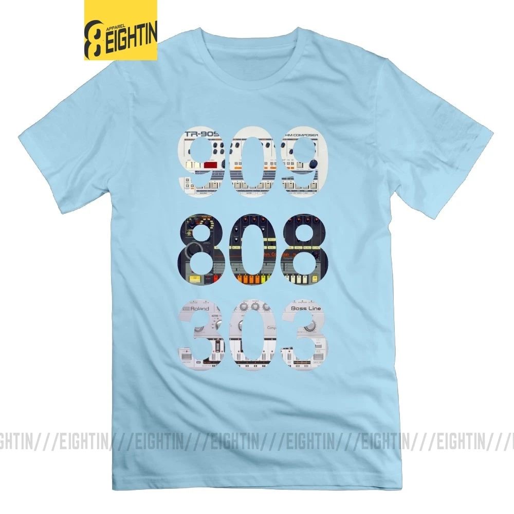 Небесно-голубой Roland 909 808 303 Классическая футболка с синтом барабанной машиной, Мужская одежда, хлопок, топы с коротким рукавом, вырез лодочкой, футболки с принтом - Цвет: Небесно-голубой