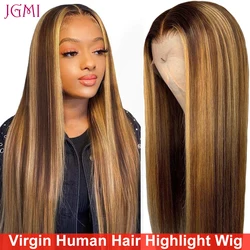 JGMI 4/27 Highlight Wig Straight Human Hair Lace Wigs Transparent Lace Wigs Remy T Part Brazilian Bone Straight Human Hair Wigs