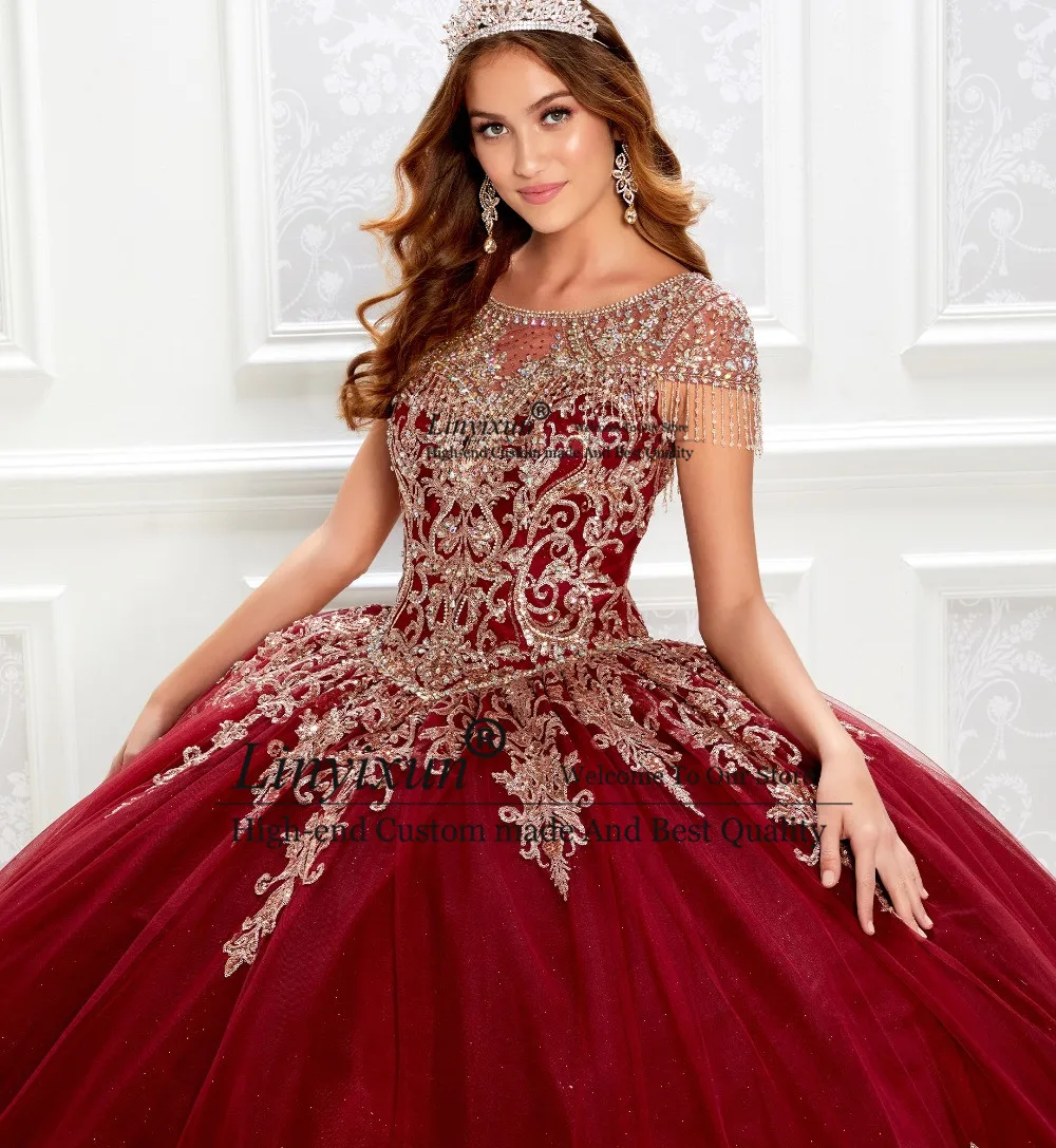 Burgundy Quinceanera Dresses With Wrap Lace Floral Applique Beads Ball Gown Vestidos de 15 a&ntilde;os Sweet 16 Dresses