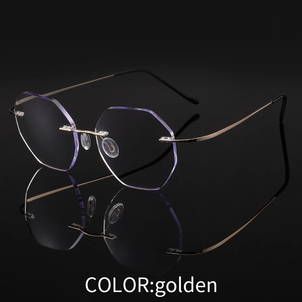 

Blue light prevention rimless alloy reading glasses Rhomboid magnifier prescription myopic reading glasses +1.50+2.00+2.50+3.00