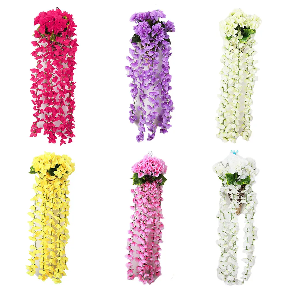 Artificial Hydrangea Flowers Vines Silk Hanging Yellow Wisteria Garland for Wedding Home Garden Party Decor |