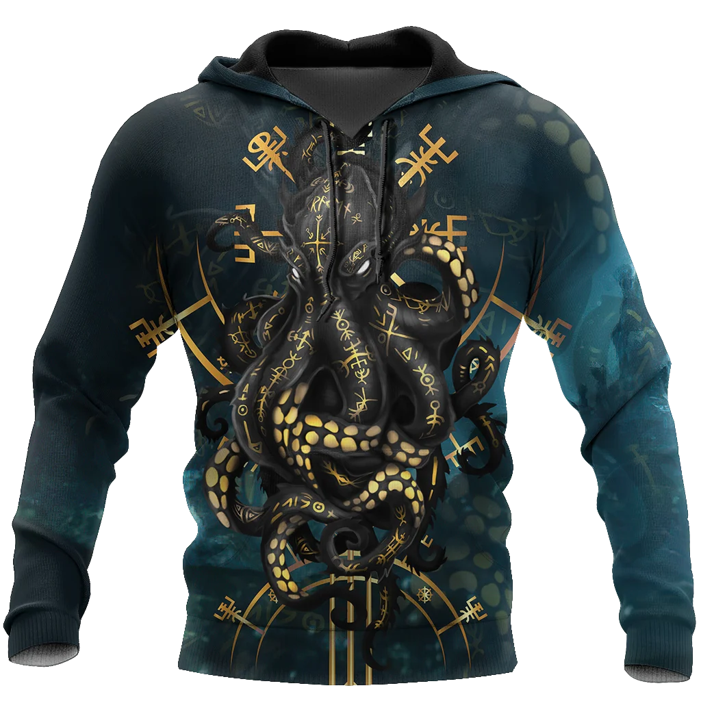 Толстовка мужская с капюшоном Король морей брендовая кофта 3D-принтом осьминога