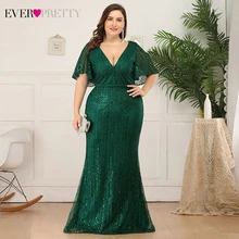 Платья для выпускного вечера размера плюс Ever Pretty EP00838 Seuqined с рюшами на рукавах и v-образным вырезом элегантные вечерние платья Русалка Vestidos De Gala