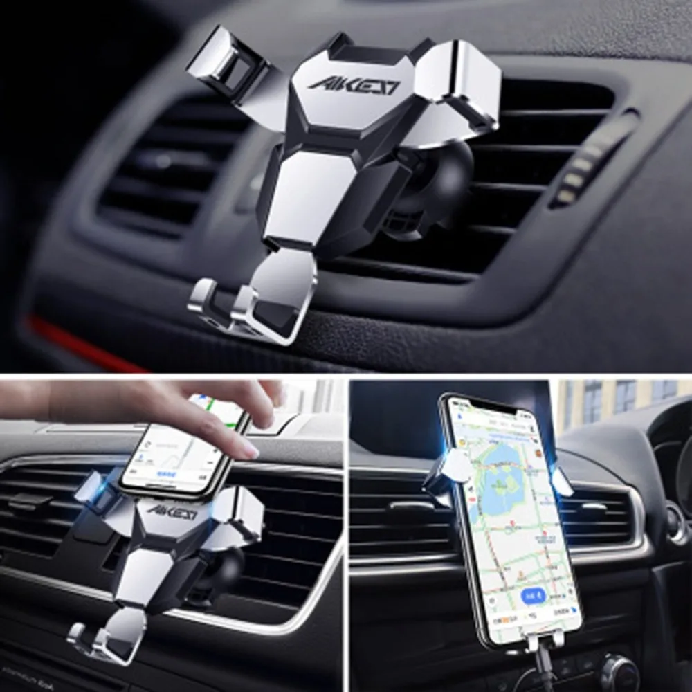 Gravity Metal Car Phone Holder Air Vent Mount Auto Clamping Linkage Adjustable Mobile Phone Holder For Car Stand Bracket