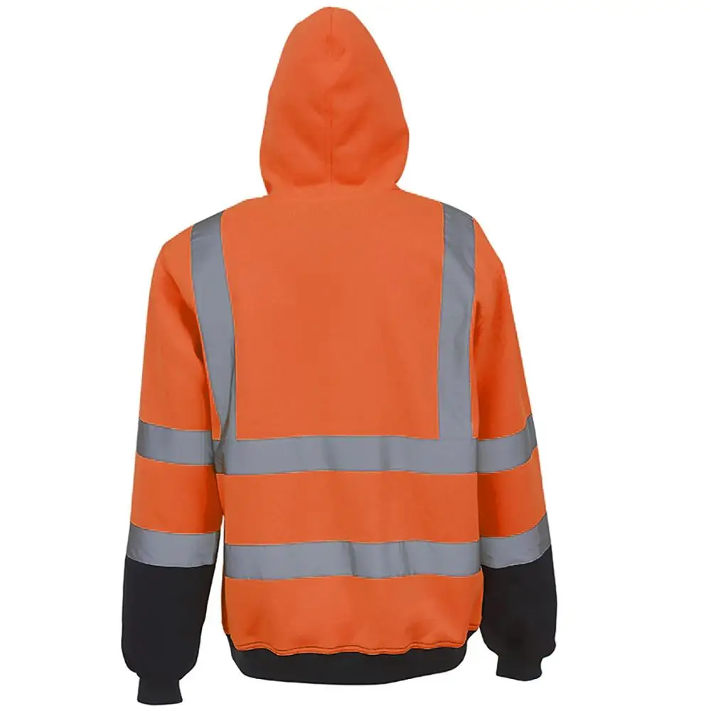 Men's Sport Reflective Polar Fleece Jacket High Visibility Pullover Long Sleeve Hooded Sweatshirt