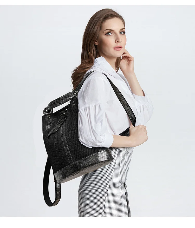 Women's Bag new fashion beaded leather shoulder bag female personality lock anti-theft large-capacity travel backpack