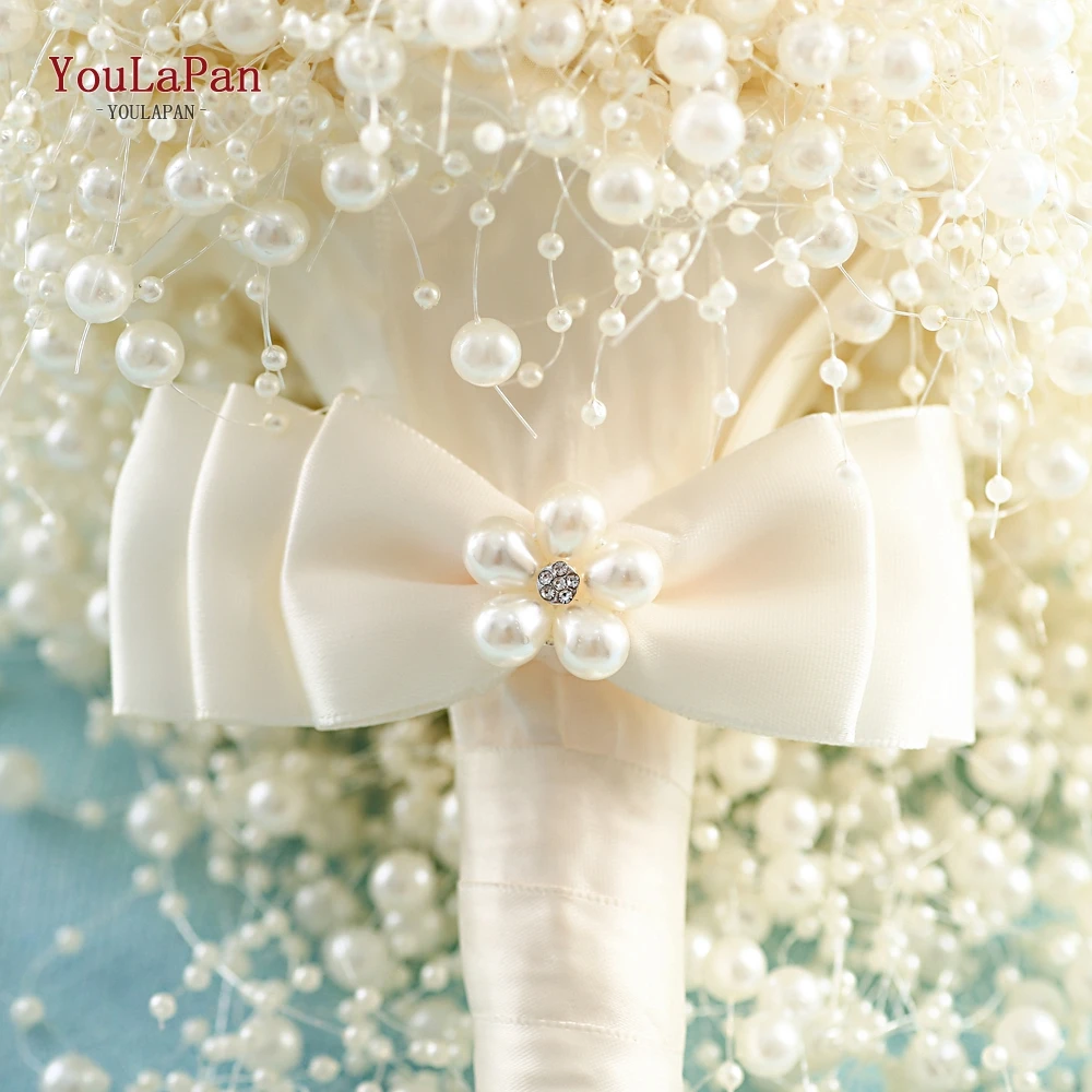 YouLaPan Full Pearls Ivory&White Bouquet Handmade Waterfull Bride Bouquet Luxury Wedding Flower Bridal Accessories F24