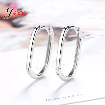 

New Simple Geometric Rectangular Lock Buckle 925 Sterling Silver Oval Hoop Earrings For Women Party Punk Jewelry