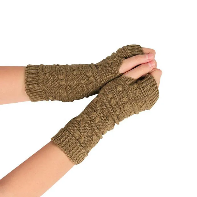 Женские перчатки Стильные теплые зимние перчатки ручной вязки, вязаные искусственные шерстяные варежки, теплые перчатки без пальцев# P