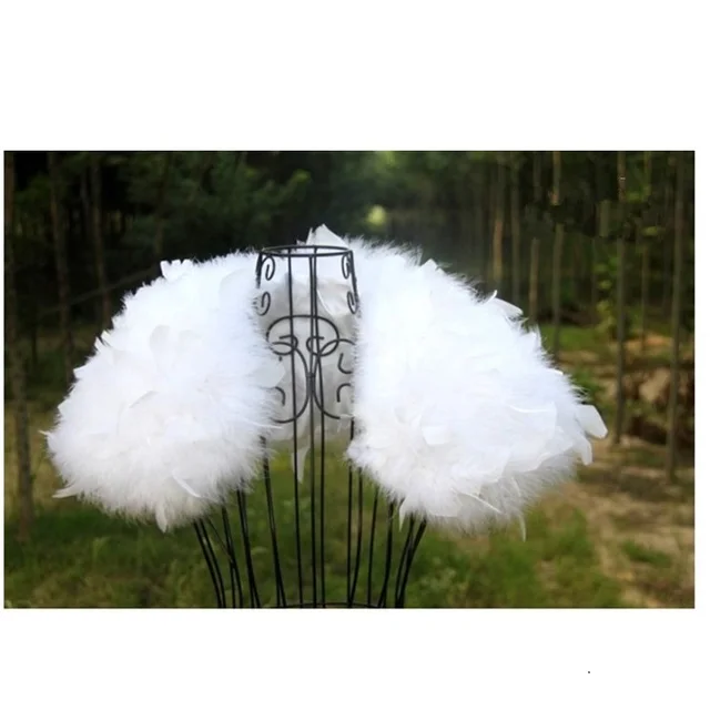 Women Wedding Fur Shrug Real Ostrich Feather Cape Shawl Stole Poncho For Bride S89 white