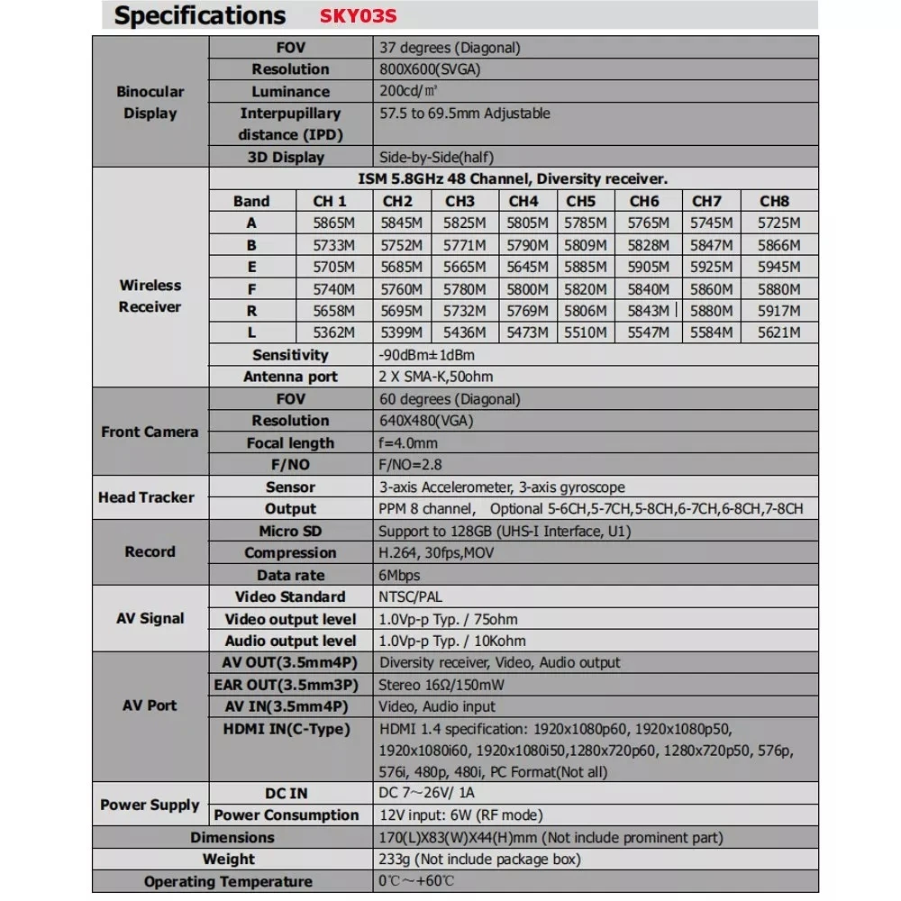 Skyzone SKY03 SKY03O O светодиодный SKY03S 03O 03 S 5,8 ГГц 48CH разнообразие FPV очки поддержка OSD DVR HDMI с головным трекером светодиодный вентилятор для RC