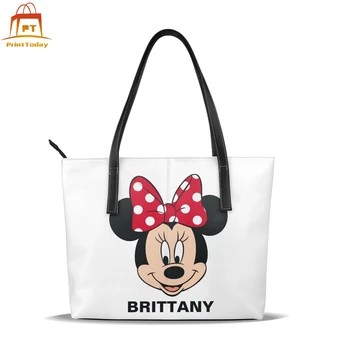 

Cartoon Handbag Minnie Mouse Head Logo Top-handle Bags Womens Trendy Leather Tote Bag Teenage Women Handbags