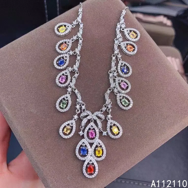 

Fine Jewelry 925 Sterling Silver Inset With Natural Gem Women's Luxury Noble Plant Color Sapphire Pendant Necklace Support Detec