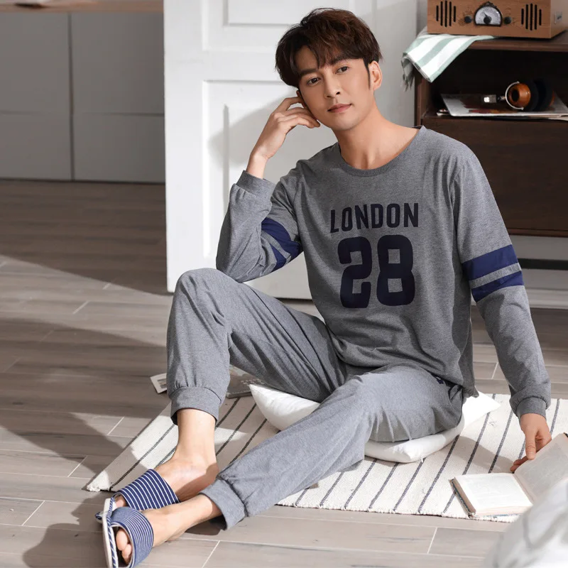 

Men Pajamas Long Sleeve Youth Spring And Autumn Thin Summer Large Size Winter Casual Crew Neck Homewear Set 8885