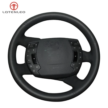 

LQTENLEO Black Smooth Artificial Leather Hand Sewing Car Steering Wheel Cover For Citroen C5 2008-2017
