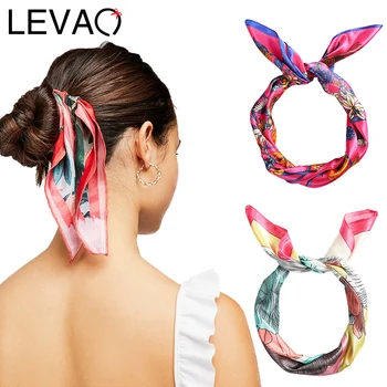 

LEVAO Flowers Print Handkerchief Hair Ribbon Hair Scarf Satin Hair Band Women Headband Girls Headwear Hair Accessories Hairband